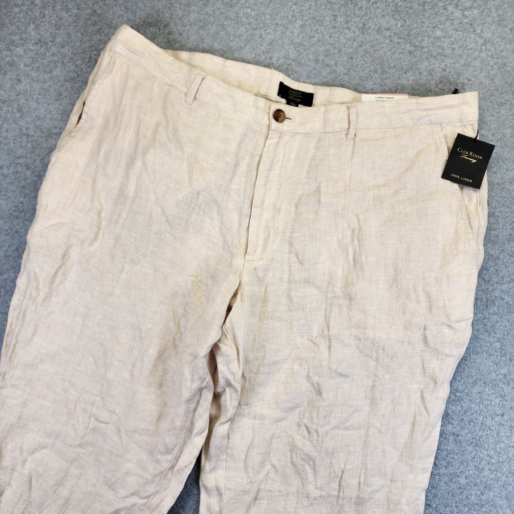 NEW Club Room Luxury Linen Pants Mens 40x30 Flat Front Trousers Natural Khaki